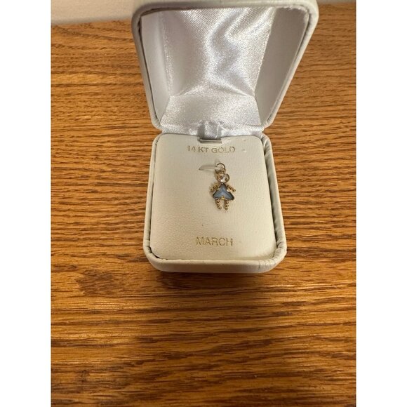 NEW 14KT Yellow Gold MARCH girl Charm Pendant Aquamarine - Picture 1 of 2
